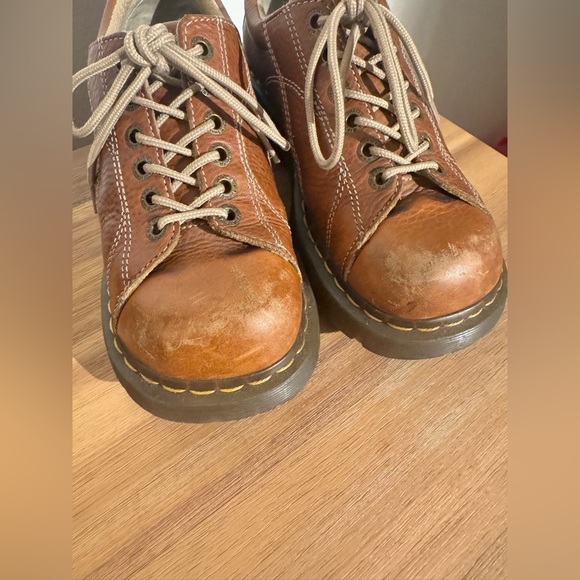 VTG Doc Martens Daisy Chunky Platform Oxfords Leather Brown Size 10 42 Y2K - Picture 3 of 10